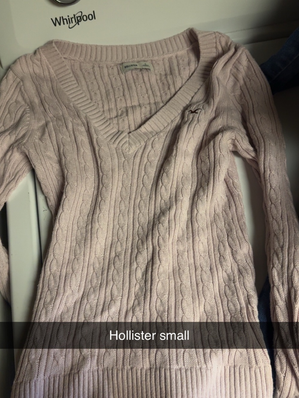Hollister Women's Cable V-Neck Sweater in Pale Pink